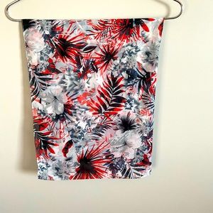 Floral Print Red, Black and Gray Infinity Scarf One Size.